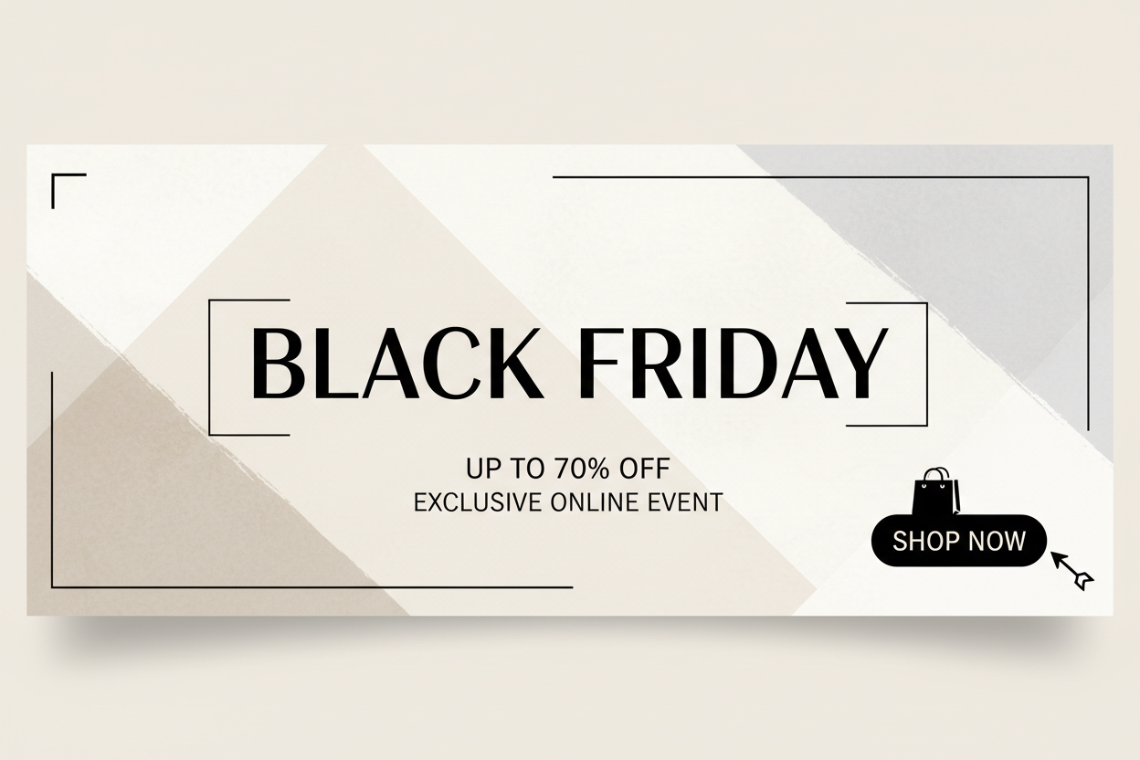 genera banner de black friday, colores neutros, color de acento negro
